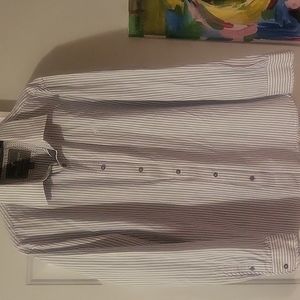 Men's dress shirt, white with dark blue pinstripes, size XXL